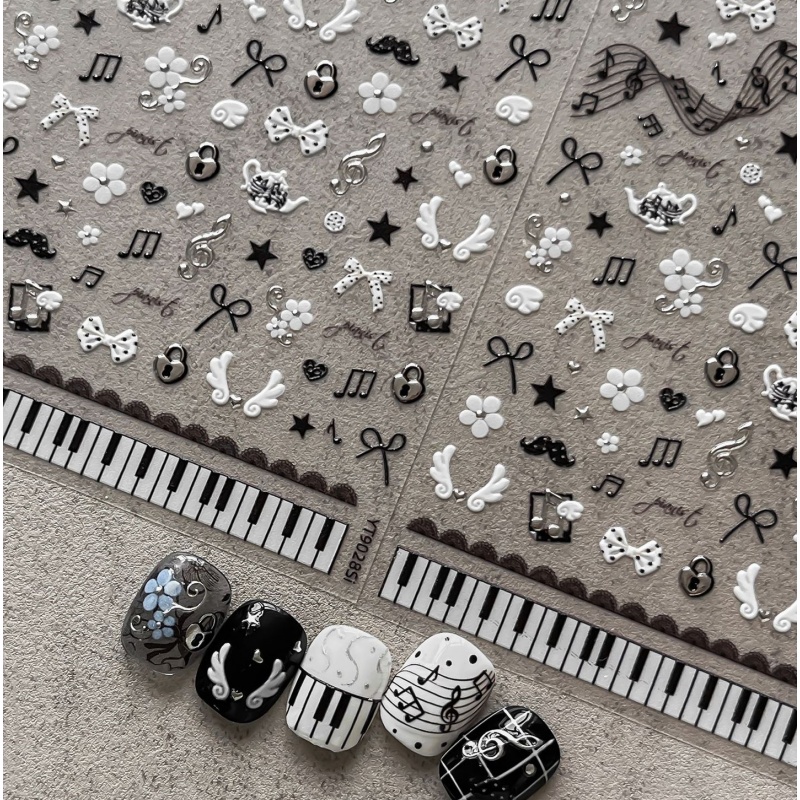 Black White Piano Note Nail St - Audio Music Notes ulasan dan harga