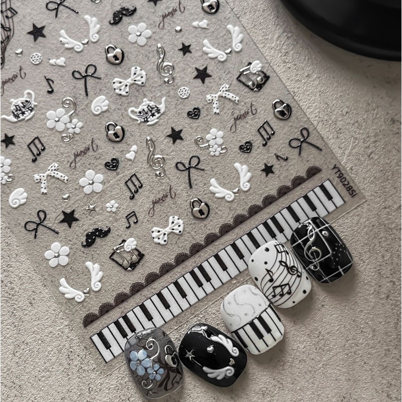 Black White Piano Note Nail St - Audio Music Notes ulasan dan harga
