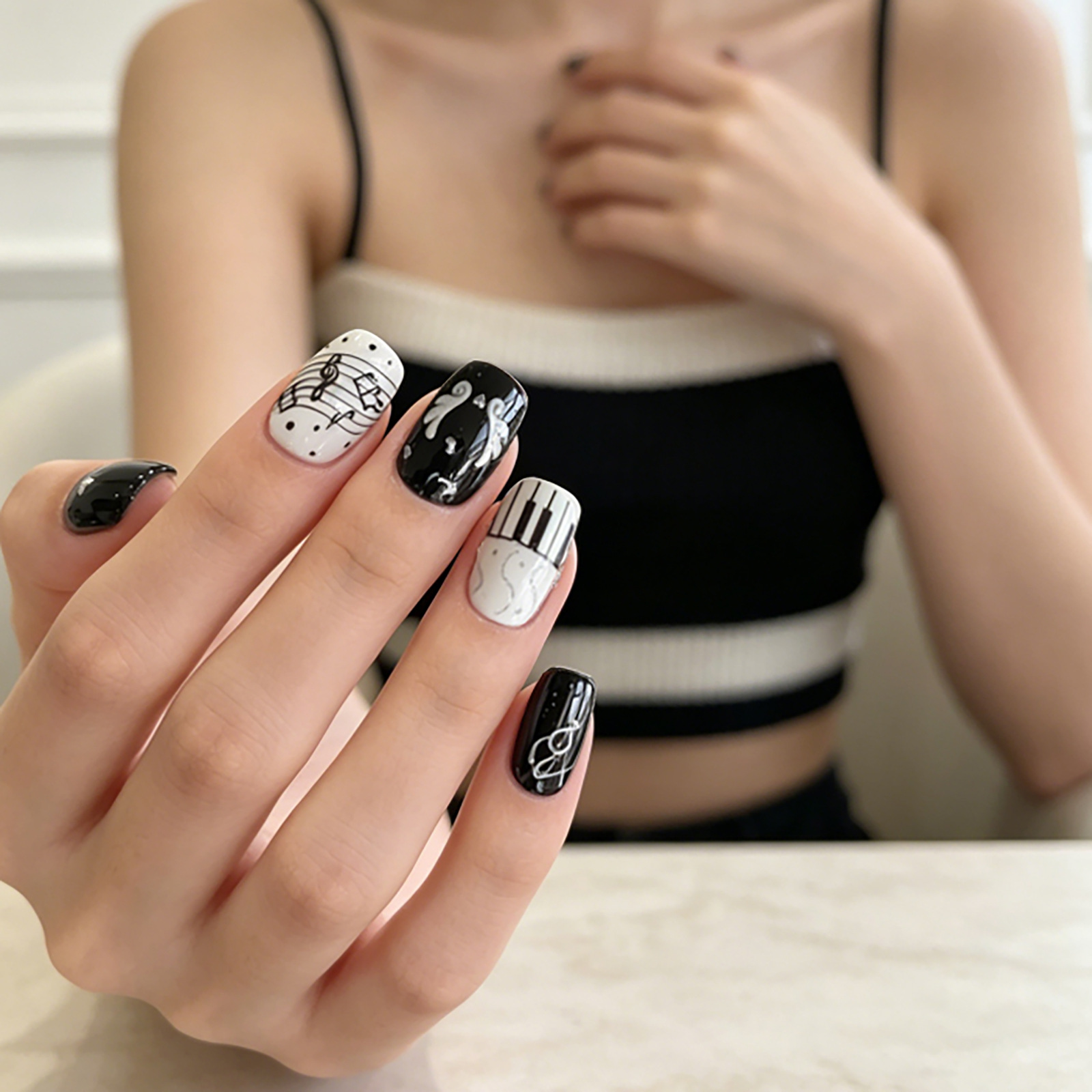 Black White Piano Note Nail St - Audio Music Notes ulasan dan harga