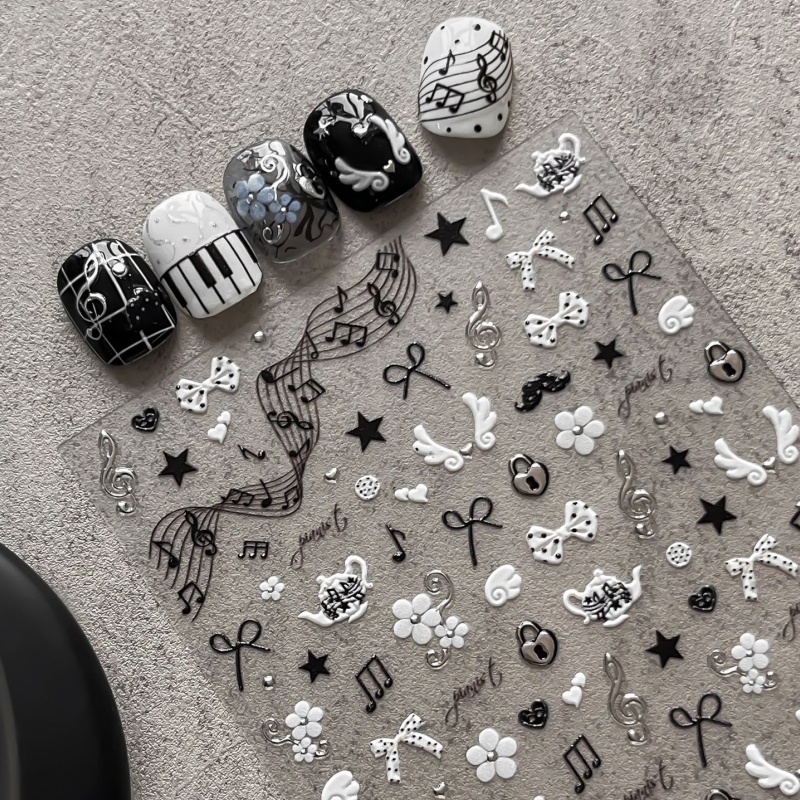 Black White Piano Note Nail St - Audio Music Notes ulasan dan harga
